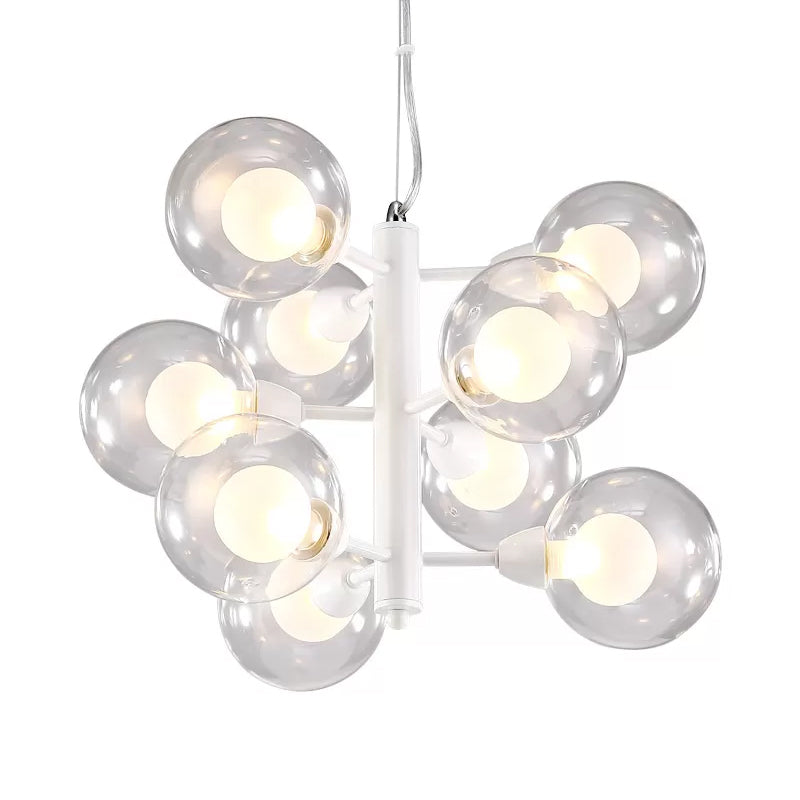 White Double Bubble Hanging Chandelier Modernist Design 9 Bulbs - Rebooters