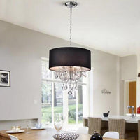 4 Lights Chandelier Modernism Drum Fabric Hanging Ceiling Light in Black with Crystal Ball Accent - Rebooters