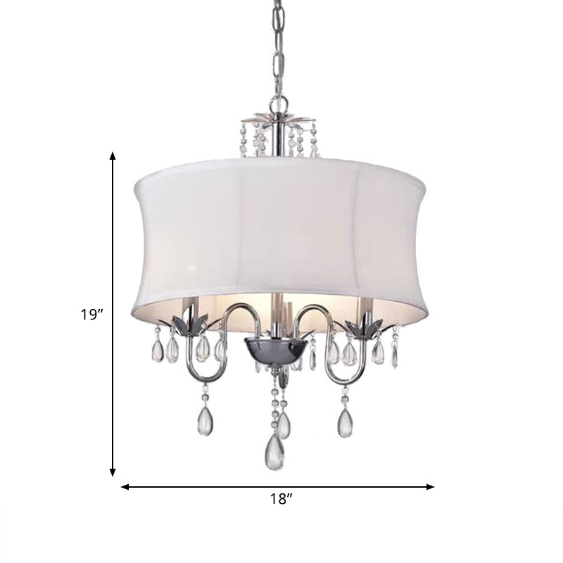 White Round Chandelier Light Contemporary Fabric 3 Heads Lamp - Rebooters