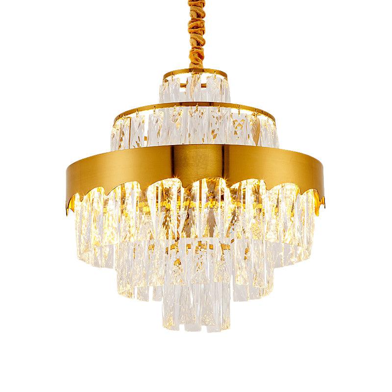 9/12 Lights Clear Crystal Chandelier Lamp Modern Gold Tiered Round Dining Room Pendant Lighting 16 Inch Wide - Rebooters