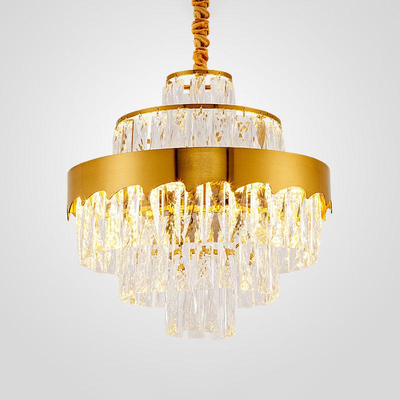 9/12 Lights Clear Crystal Chandelier Lamp Modern Gold Tiered Round Dining Room Pendant Lighting 16 Inch Wide - Rebooters