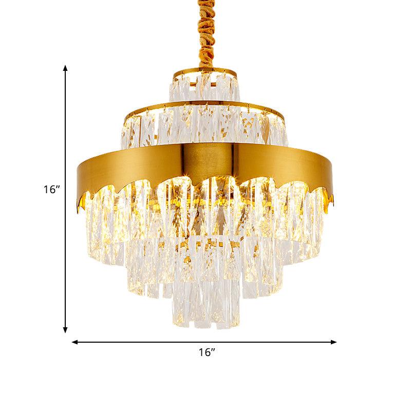 9/12 Lights Clear Crystal Chandelier Lamp Modern Gold Tiered Round Dining Room Pendant Lighting 16 Inch Wide - Rebooters