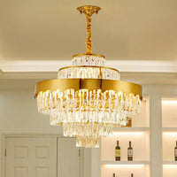 9/12 Lights Clear Crystal Chandelier Lamp Modern Gold Tiered Round Dining Room Pendant Lighting 16 Inch Wide - Rebooters