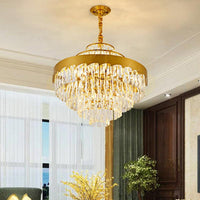 9/12 Lights Clear Crystal Chandelier Lamp Modern Gold Tiered Round Dining Room Pendant Lighting 16 Inch Wide - Rebooters