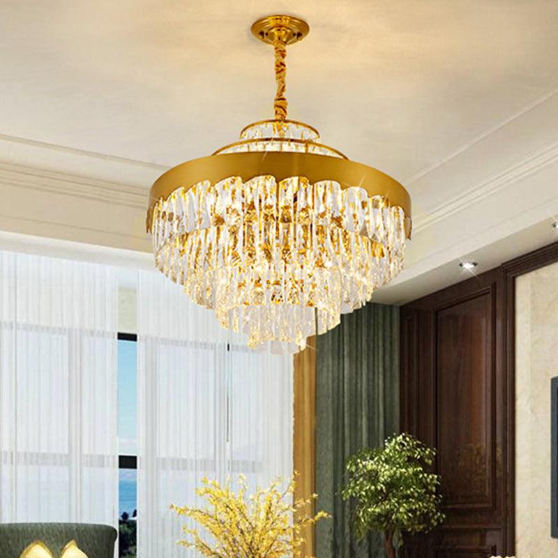 9/12 Lights Clear Crystal Chandelier Lamp Modern Gold Tiered Round Dining Room Pendant Lighting 16 Inch Wide - Rebooters