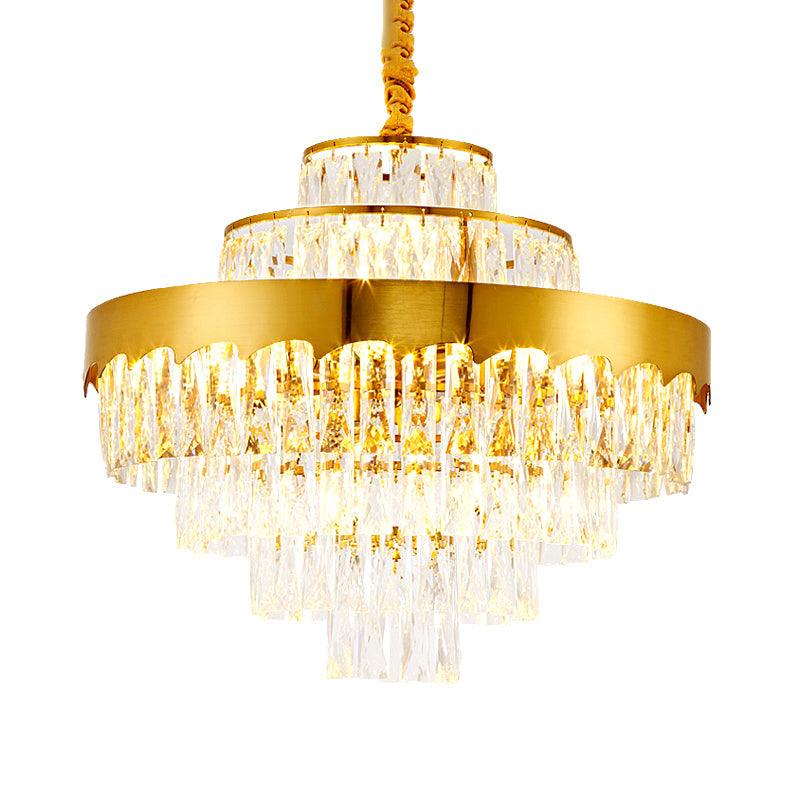 9/12 Lights Clear Crystal Chandelier Lamp Modern Gold Tiered Round Dining Room Pendant Lighting 16 Inch Wide - Rebooters