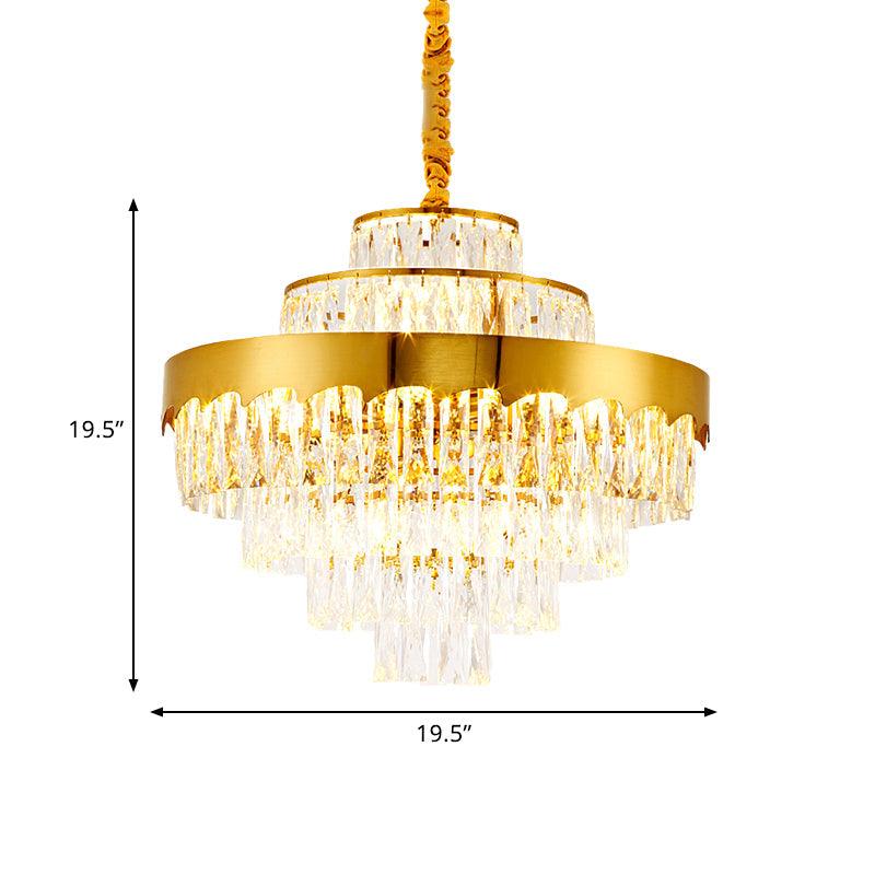9/12 Lights Clear Crystal Chandelier Lamp Modern Gold Tiered Round Dining Room Pendant Lighting 16 Inch Wide - Rebooters