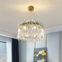 8 Bulbs Round Chandelier Lamp Simple Style Gold Crystal Pendant - Rebooters
