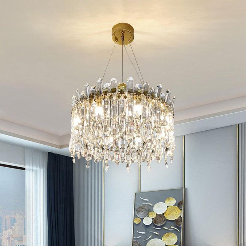 8 Bulbs Round Chandelier Lamp Simple Style Gold Crystal Pendant - Rebooters
