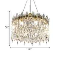 8 Bulbs Round Chandelier Lamp Simple Style Gold Crystal Pendant - Rebooters