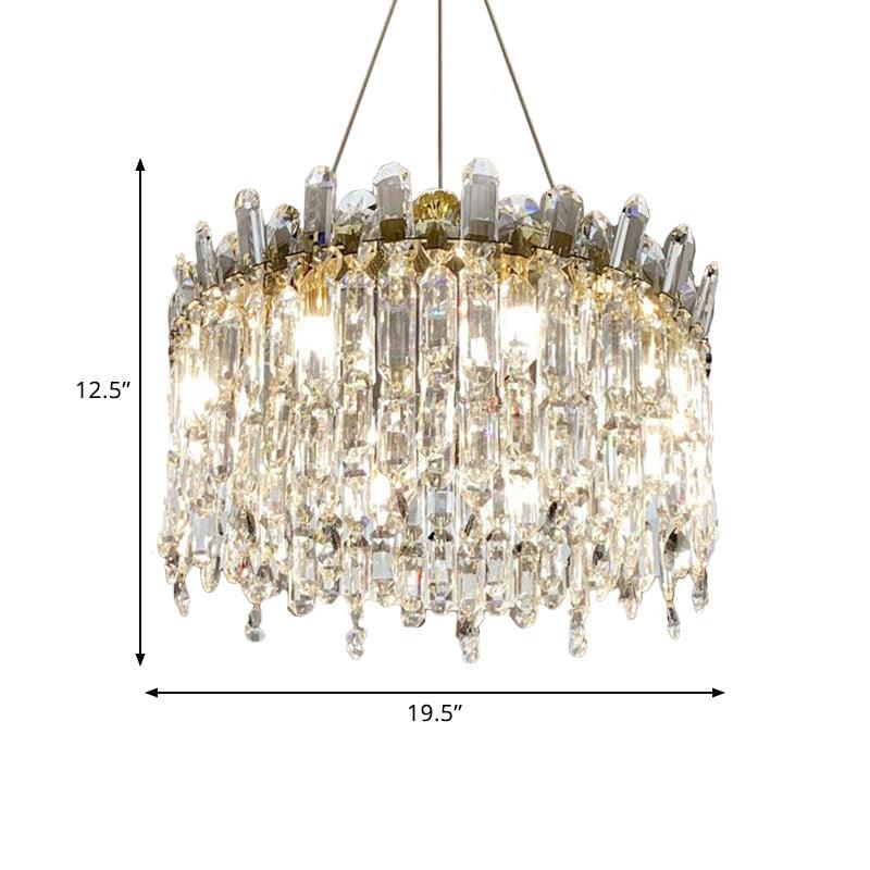 8 Bulbs Round Chandelier Lamp Simple Style Gold Crystal Pendant - Rebooters