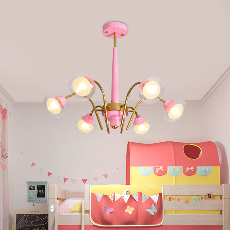 Drooping Hanging Chandelier Macaron Metal 6 Bulbs Kids Ceiling Pendant Pink Blue - Rebooters
