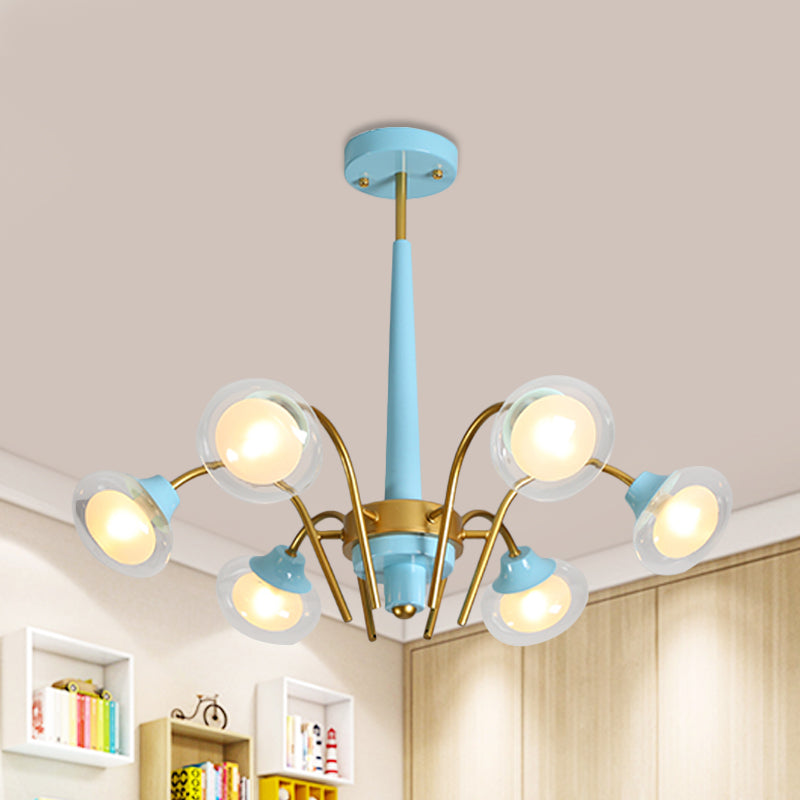 Drooping Hanging Chandelier Macaron Metal 6 Bulbs Kids Ceiling Pendant Pink Blue - Rebooters