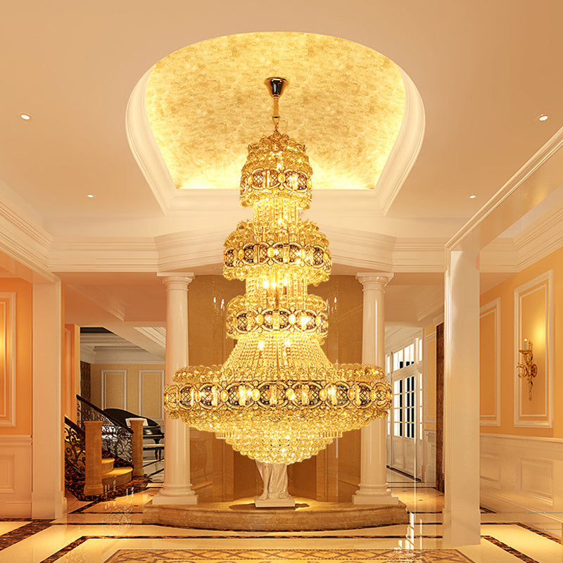 Modern Stylish 4 Tiers Chandelier Opulent Crystal LED Ceiling Hanging Light in Gold - Rebooters