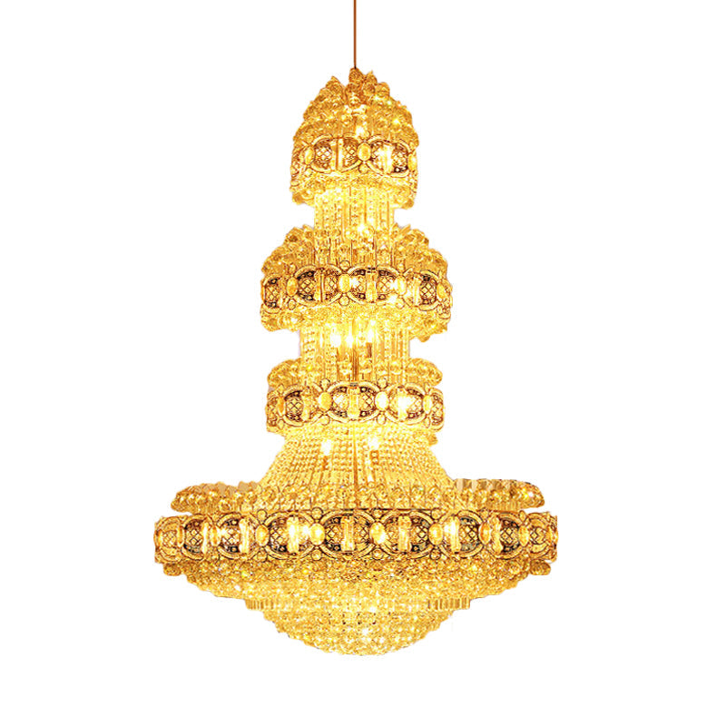 Modern Stylish 4 Tiers Chandelier Opulent Crystal LED Ceiling Hanging Light in Gold - Rebooters