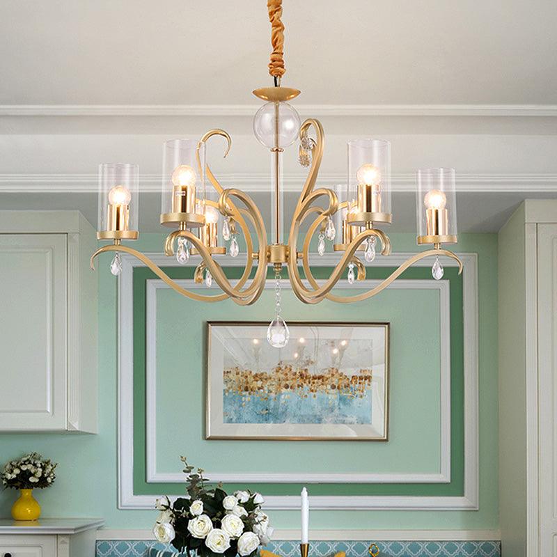 6/8-Head Tube Shade Chandelier Lamp Antiqued Gold Light - Rebooters