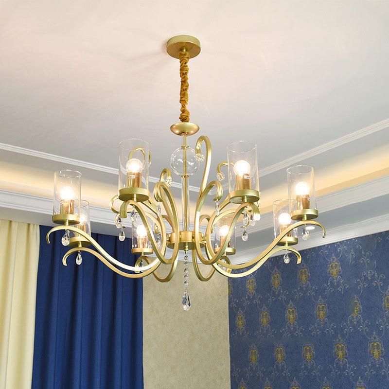 6/8-Head Tube Shade Chandelier Lamp Antiqued Gold Light - Rebooters