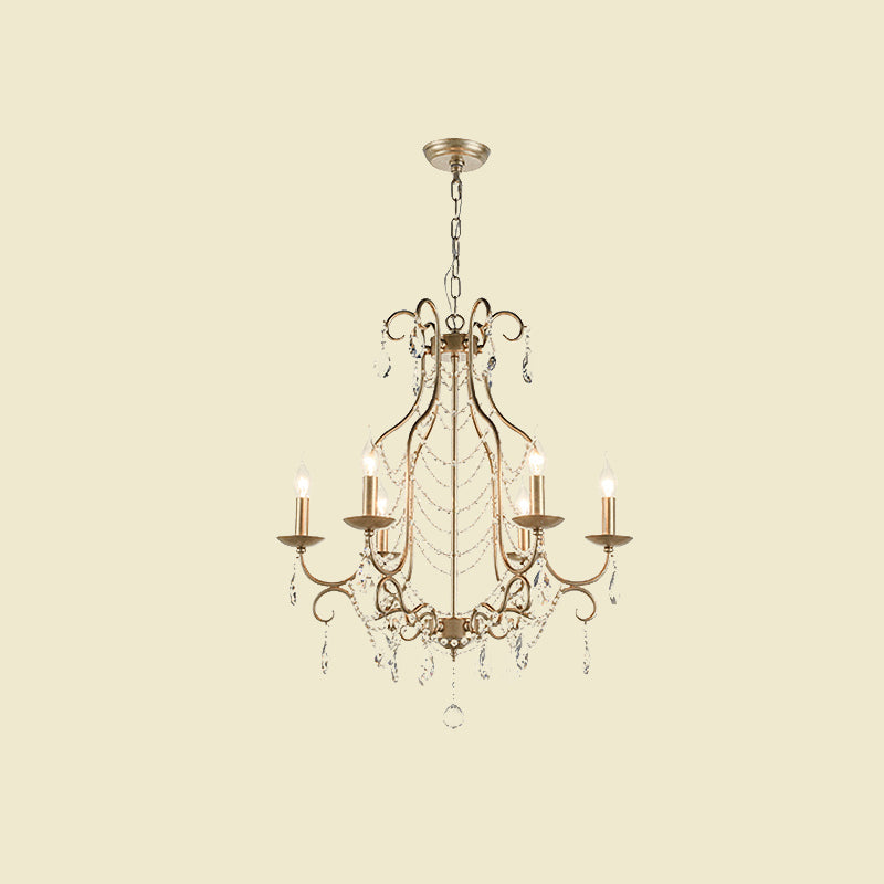Rustic Candelabra Chandelier 6 Lights Crystal Strand Pendant Lighting in Gold - Rebooters