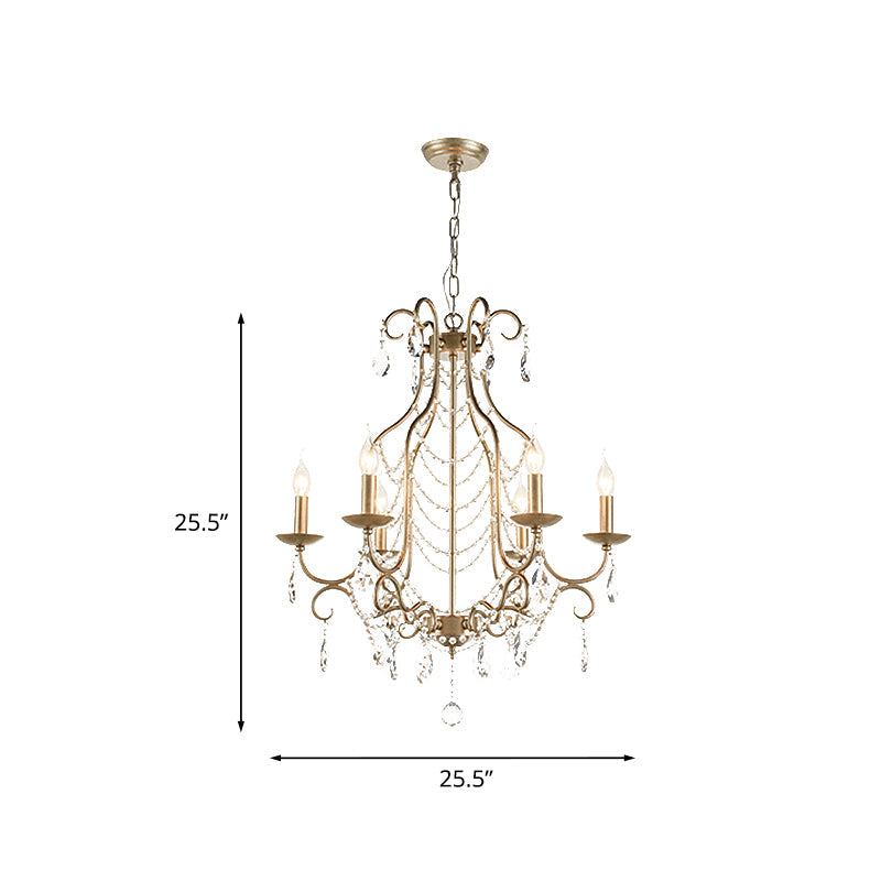Rustic Candelabra Chandelier 6 Lights Crystal Strand Pendant Lighting in Gold - Rebooters