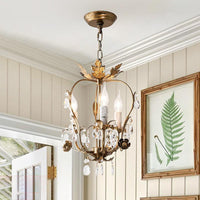 3 Lights Chandelier Pendant Countryside Inverted Pear Frame Crystal Hanging Lamp - Rebooters