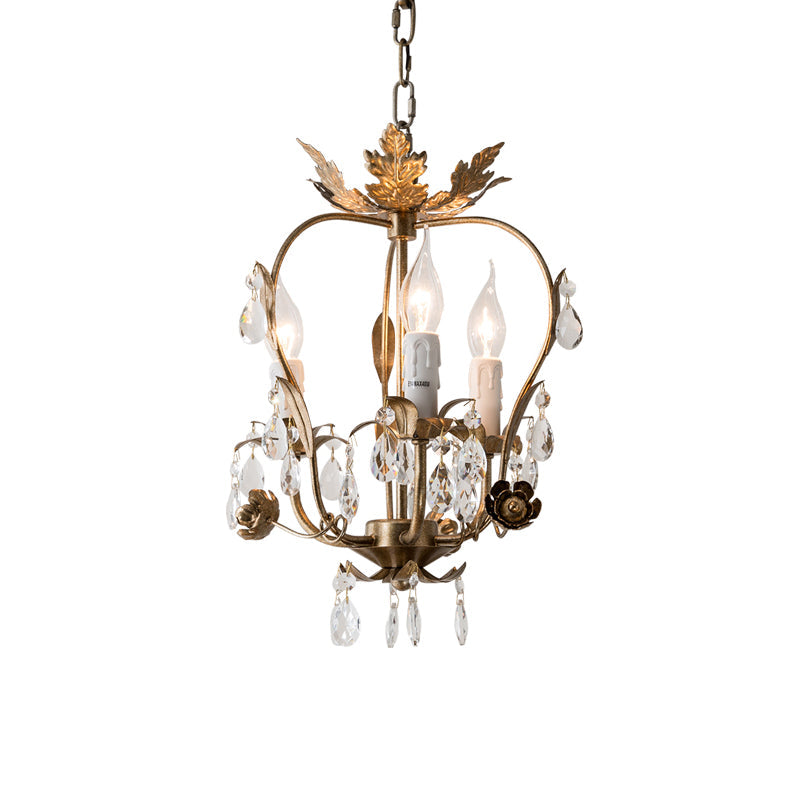 3 Lights Chandelier Pendant Countryside Inverted Pear Frame Crystal Hanging Lamp - Rebooters