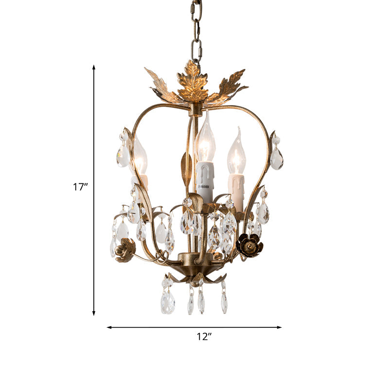 3 Lights Chandelier Pendant Countryside Inverted Pear Frame Crystal Hanging Lamp - Rebooters