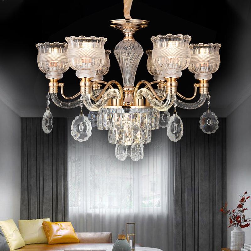 7-Bulb Clear Crystal Chandelier Lighting Fixture Rural Gold - Rebooters