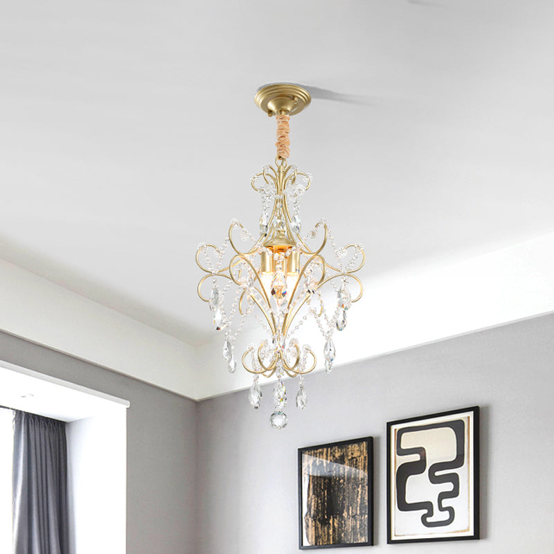 3 Lights Beaded Chandelier Lighting Country Gold Finish - Rebooters