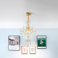 3 Lights Beaded Chandelier Lighting Country Gold Finish - Rebooters