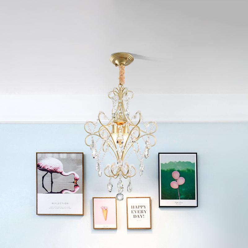 3 Lights Beaded Chandelier Lighting Country Gold Finish - Rebooters