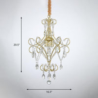 3 Lights Beaded Chandelier Lighting Country Gold Finish - Rebooters