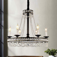 Black 4/6-Light Chandelier Lamp Crystal Strand Ceiling Light - Rebooters