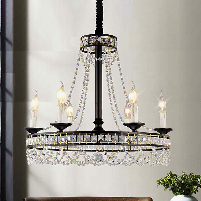Black 4/6-Light Chandelier Lamp Crystal Strand Ceiling Light - Rebooters