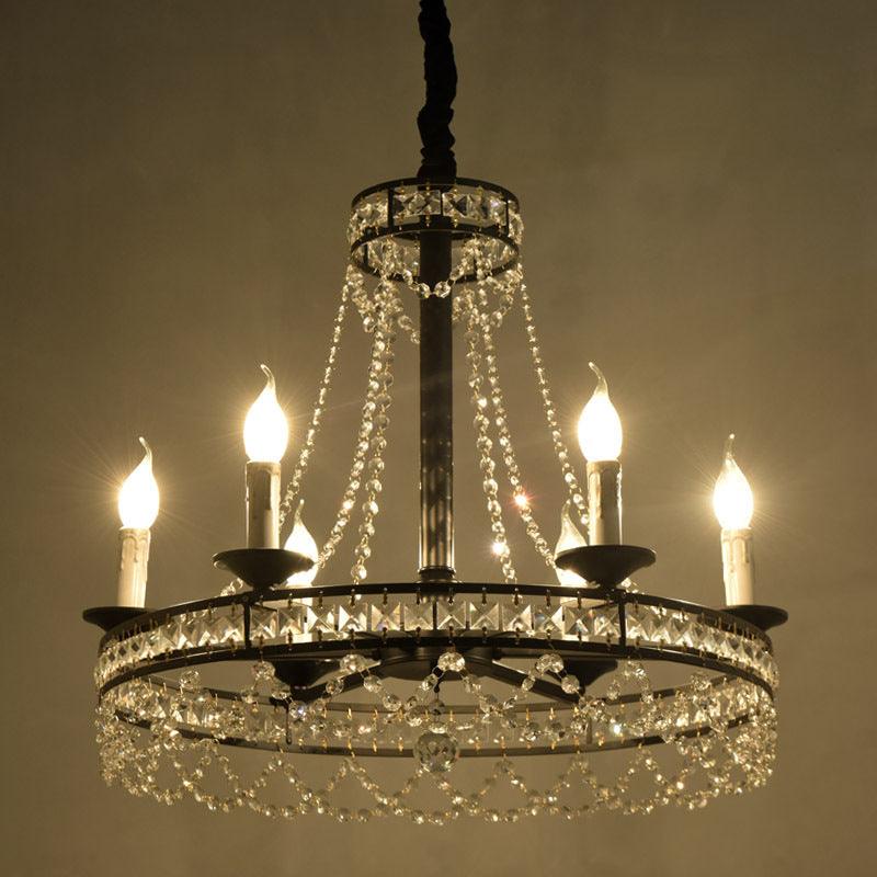 Black 4/6-Light Chandelier Lamp Crystal Strand Ceiling Light - Rebooters