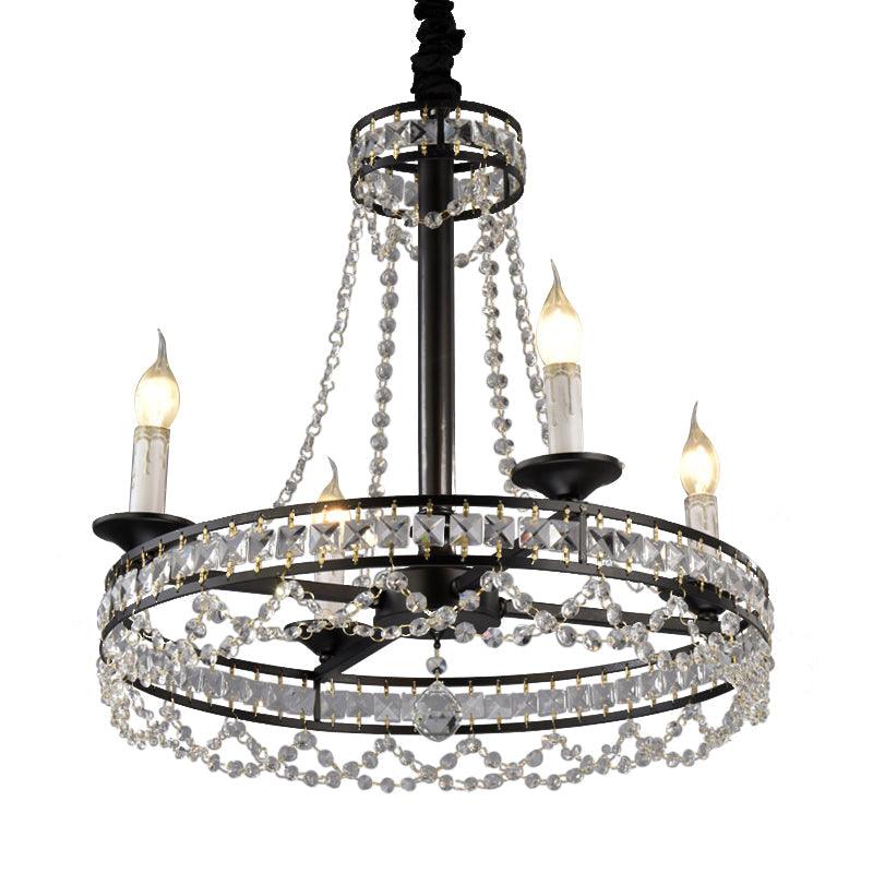Black 4/6-Light Chandelier Lamp Crystal Strand Ceiling Light - Rebooters