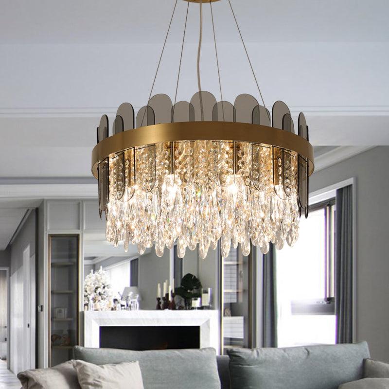 Drum Dining Room Ceiling Chandelier Retro Crystal 8/12 Lights Gold Finish - Rebooters