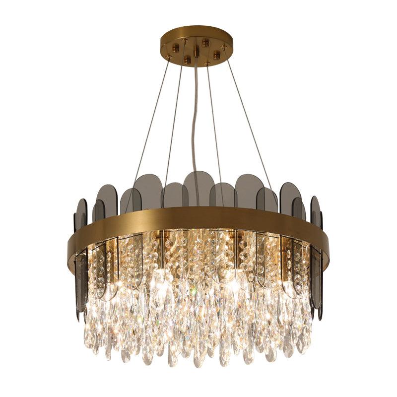 Drum Dining Room Ceiling Chandelier Retro Crystal 8/12 Lights Gold Finish - Rebooters