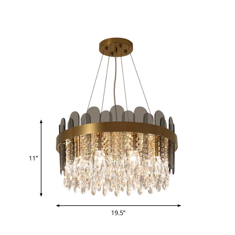 Drum Dining Room Ceiling Chandelier Retro Crystal 8/12 Lights Gold Finish - Rebooters