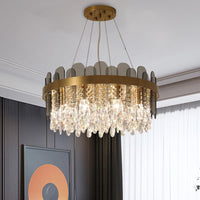 Drum Dining Room Ceiling Chandelier Retro Crystal 8/12 Lights Gold Finish - Rebooters