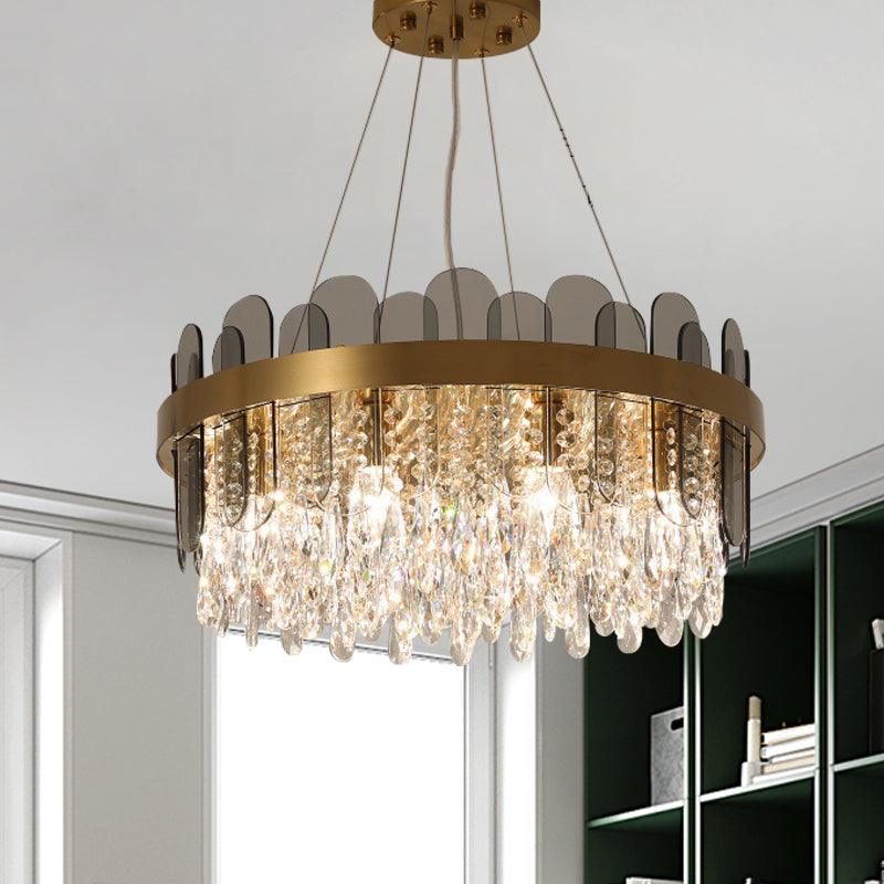 Drum Dining Room Ceiling Chandelier Retro Crystal 8/12 Lights Gold Finish - Rebooters