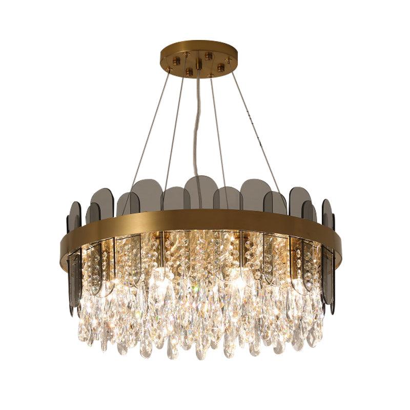 Drum Dining Room Ceiling Chandelier Retro Crystal 8/12 Lights Gold Finish - Rebooters