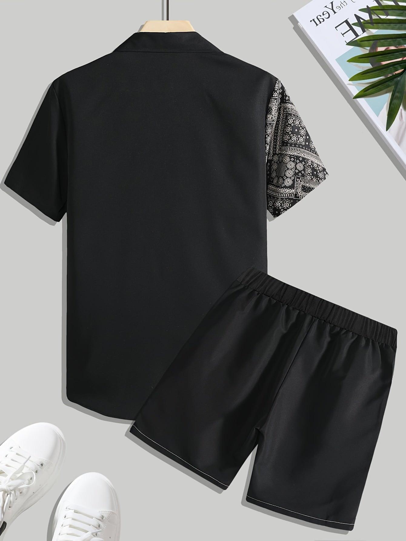 Ethnic Print Lapel Shirt and Shorts Summer Set for Men Rebooters mens 2 piece set