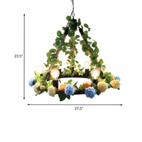 6 Lights Exposed Bulb Chandelier Lamp Loft Style Black Metal Pendant Light Kit - Rebooters