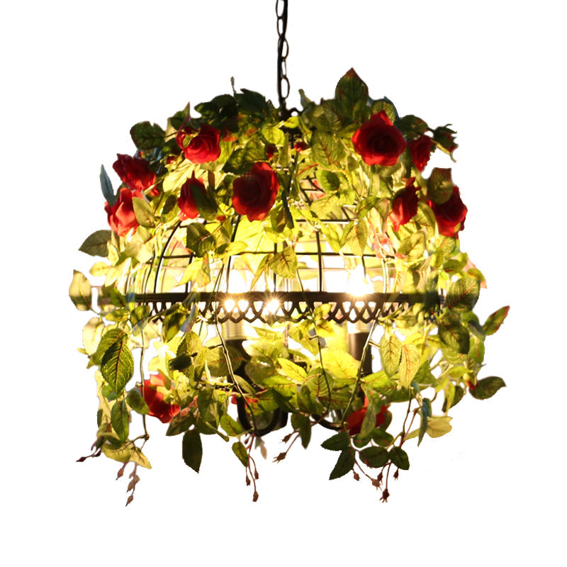 Dome Cage Dining Room Chandelier Factory Metal 3-Light Red Pink - Rebooters