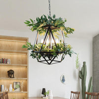 4-Bulb Metal Chandelier Pendant Light Antiqued Style Black Prism Cage Dining Room Lamp - Rebooters