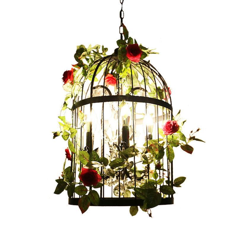 Black 4 Lights Chandelier Light Farmhouse Birdcage Lamp - Rebooters