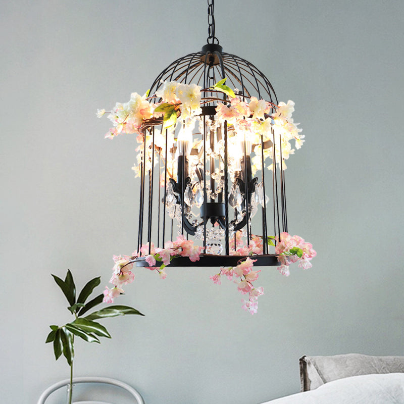 Black 4 Lights Chandelier Light Farmhouse Birdcage Lamp - Rebooters