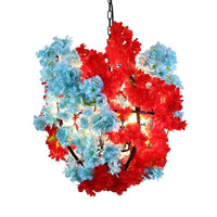 3 Bulbs Floral Spherical Chandelier Lighting Fixture Industrial Red and Blue Metallic Lamp - Rebooters