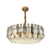 9 Heads Grey Crystal Block Chandelier Modern Gold Round Ceiling Hang Fixture - Rebooters