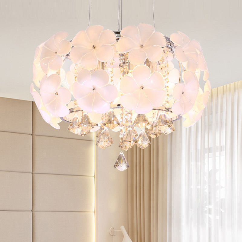 White 5/8 Lights Pendulum Light Modernism Flower Crystal Chandelier - Rebooters